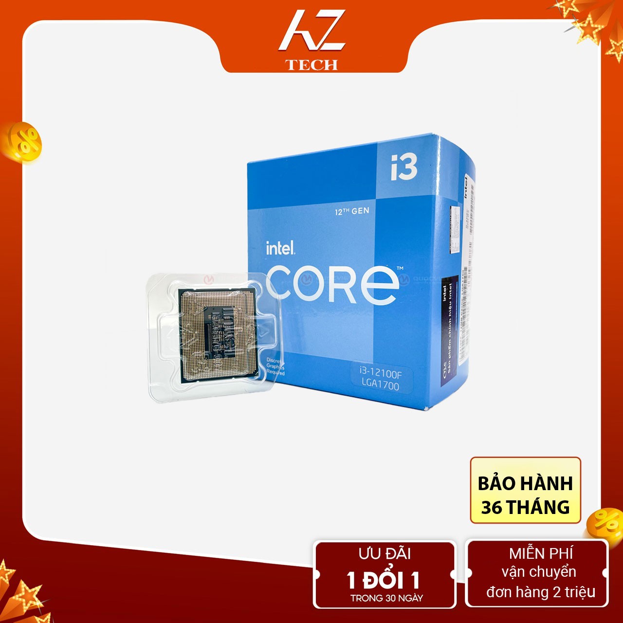 CPU Intel Core i3 12100F / 3.3GHz Turbo 4.3GHz / 4 Nhân 8 Luồng / 12MB / LGA 1700