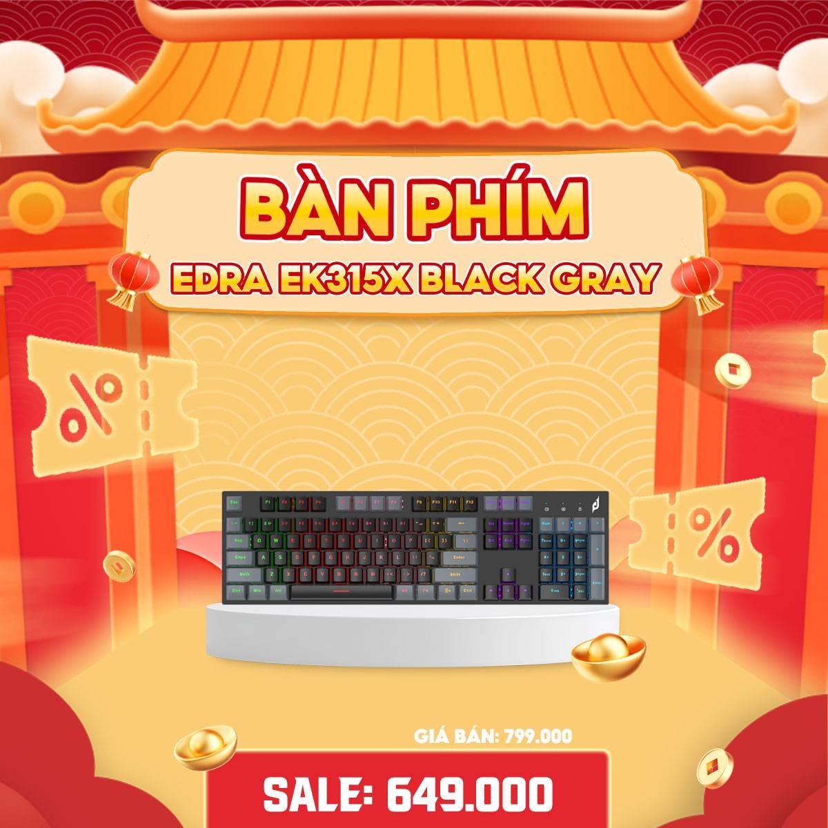 BÀN PHÍM EDRA EK315X BLACK GRAY