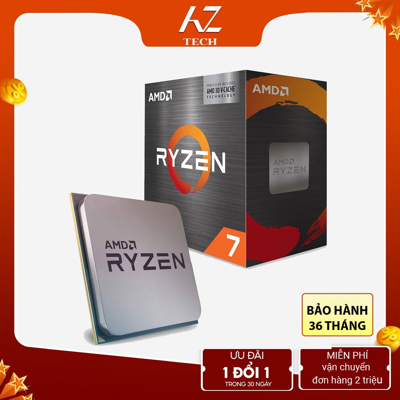 CPU AMD RYZEN 7 5700X3D (3.0GHZ UPTO 4.1GHZ / 100MB / 8 CORES, 16 THREADS / 105W / SOCKET AM4)