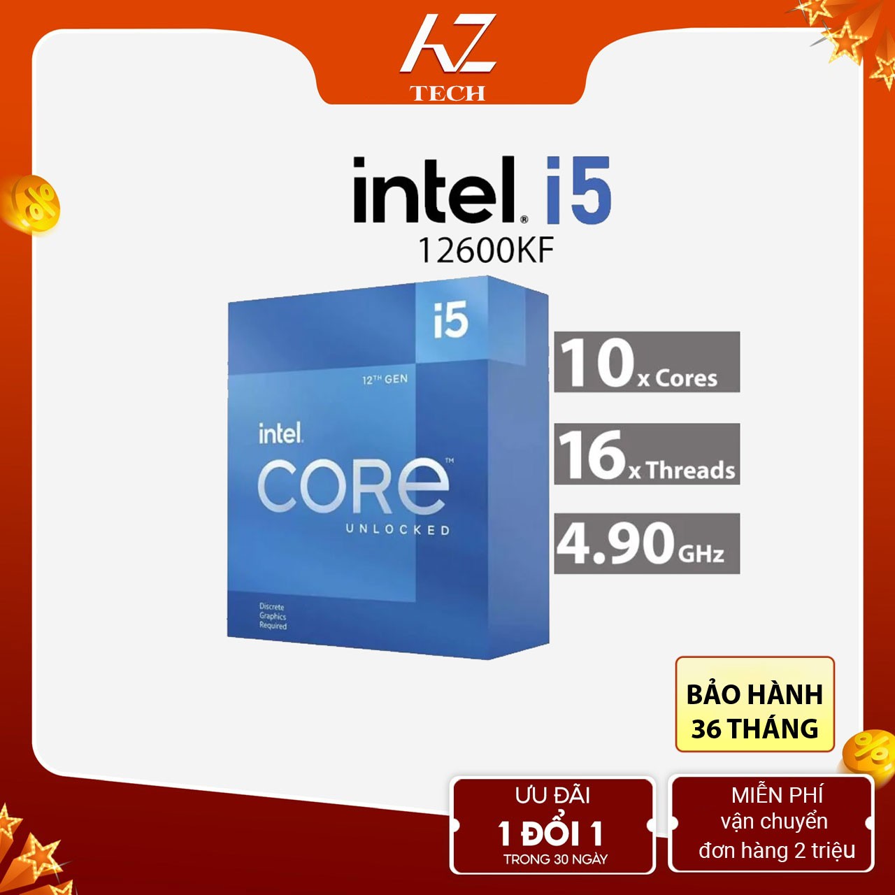 CPU Intel Core i5 12600KF / 3.7GHz Turbo 4.9GHz / 10 Nhân 16 Luồng / 20MB / LGA 1700