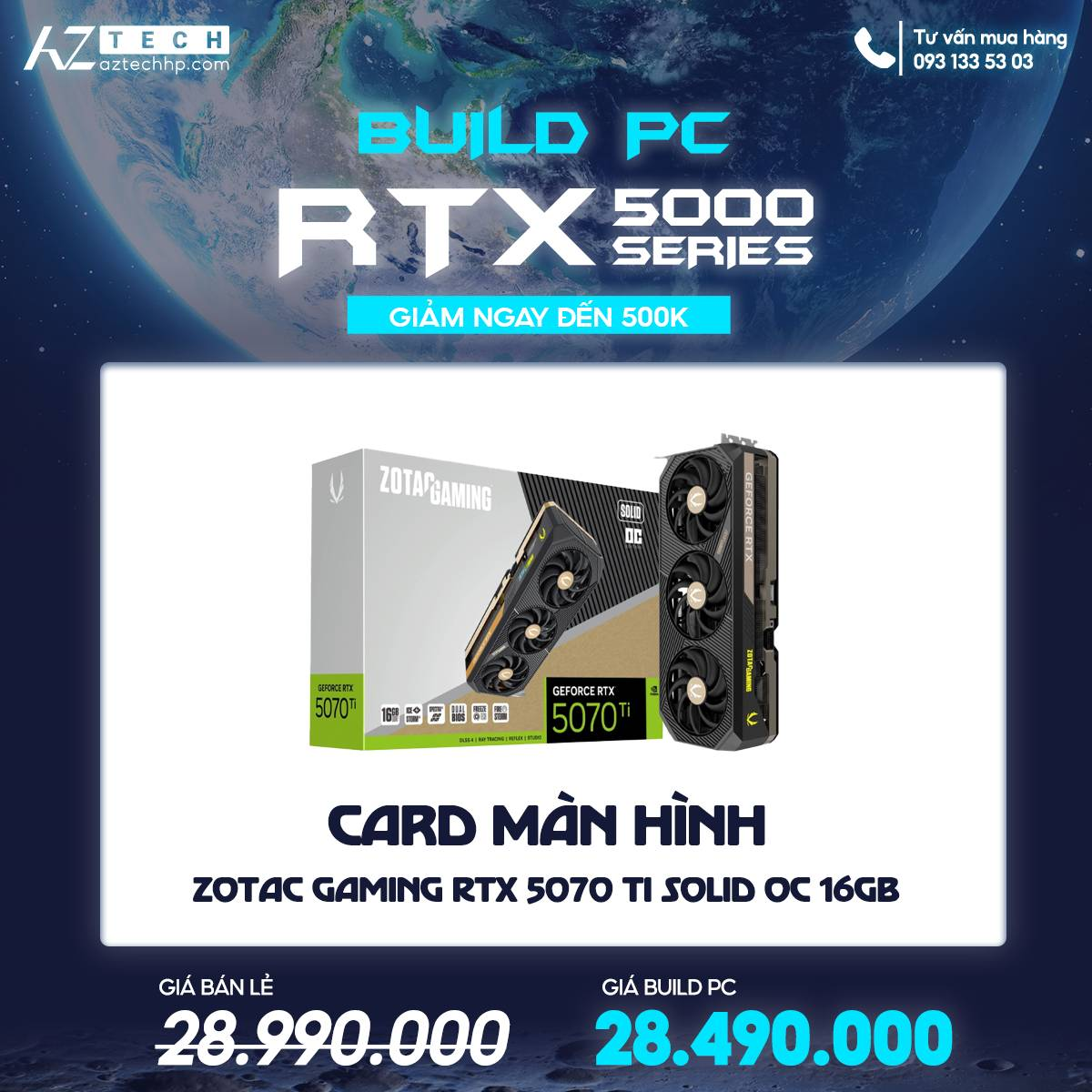 VGA ZOTAC GAMING RTX 5070 TI SOLID OC 16GB